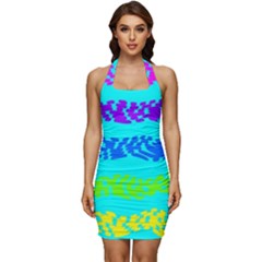 Abstract Design Pattern Sleeveless Wide Square Neckline Ruched Bodycon Dress by Ndabl3x