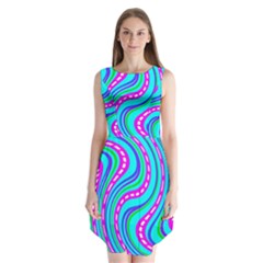 Swirls Pattern Design Bright Aqua Sleeveless Chiffon Dress   by Ndabl3x