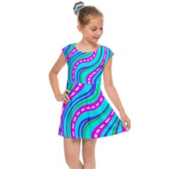 Swirls Pattern Design Bright Aqua Kids  Cap Sleeve Dress by Ndabl3x