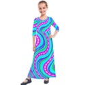 Swirls Pattern Design Bright Aqua Kids  Quarter Sleeve Maxi Dress View1