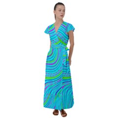 Pattern Swirl Pink Green Aqua Flutter Sleeve Maxi Dress by Ndabl3x