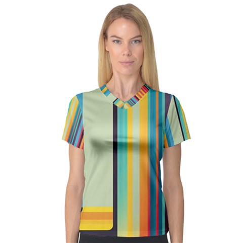 Colorful Rainbow Striped Pattern Stripes Background V-neck Sport Mesh T-shirt by Ket1n9