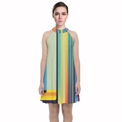 Colorful Rainbow Striped Pattern Stripes Background Velvet Halter Neckline Dress  by Ket1n9