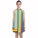 Colorful Rainbow Striped Pattern Stripes Background Velvet Halter Neckline Dress  View1