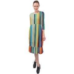 Colorful Rainbow Striped Pattern Stripes Background Ruffle End Midi Chiffon Dress by Ket1n9