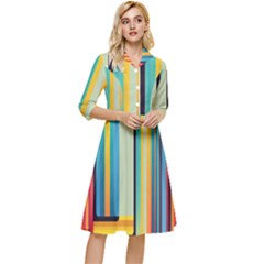Colorful Rainbow Striped Pattern Stripes Background Classy Knee Length Dress by Ket1n9