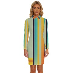 Colorful Rainbow Striped Pattern Stripes Background Long Sleeve Shirt Collar Bodycon Dress by Ket1n9