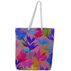 Pink And Blue Floral Full Print Rope Handle Tote (large) by Sparkle