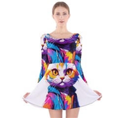 Wild Cat Long Sleeve Velvet Skater Dress by Sosodesigns19