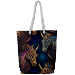 Pattern With Horses Full Print Rope Handle Tote (small) by 2607694a