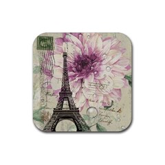 Purple Floral Vintage Paris Eiffel Tower Art Drink Coaster (square) by chicelegantboutique
