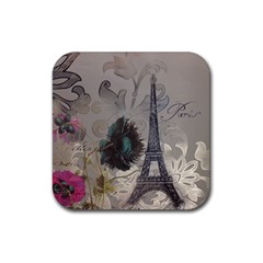 Floral Vintage Paris Eiffel Tower Art Drink Coaster (square) by chicelegantboutique
