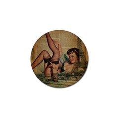Vintage Newspaper Print Sexy Hot Pin Up Girl Paris Eiffel Tower Golf Ball Marker 4 Pack by chicelegantboutique