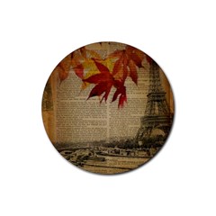 Elegant Fall Autumn Leaves Vintage Paris Eiffel Tower Landscape Drink Coaster (round) by chicelegantboutique