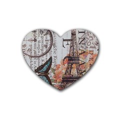 Vintage Clock Blue Butterfly Paris Eiffel Tower Fashion Drink Coasters (heart) by chicelegantboutique