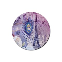 Peacock Feather White Rose Paris Eiffel Tower Drink Coaster (round) by chicelegantboutique