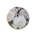 Elegant White Rose Vintage Damask Drink Coaster (Round) Front