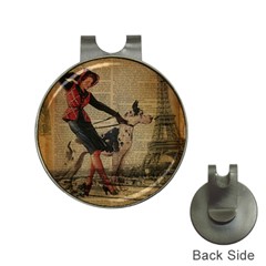 Paris Girl And Great Dane Vintage Newspaper Print Sexy Hot Gil Elvgren Pin Up Girl Paris Eiffel Towe Hat Clip With Golf Ball Marker by chicelegantboutique