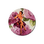 Cute Purple Dress Pin Up Girl Pink Rose Floral Art Drink Coaster (Round) Front