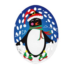 Enthusiastic Christmas Penguin  Oval Filigree Ornament (two Sides) by TheFandomWard
