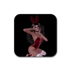 Miss Bunny In Red Lingerie Drink Coaster (square) by goldenjackal