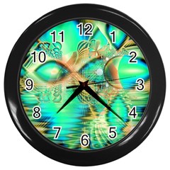 Golden Teal Peacock, Abstract Copper Crystal Wall Clock (black) by DianeClancy