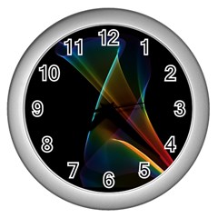 Abstract Rainbow Lily, Colorful Mystical Flower  Wall Clock (silver) by DianeClancy