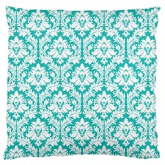 Turquoise Damask Pattern Large Cushion Case (one Side) by Zandiepants