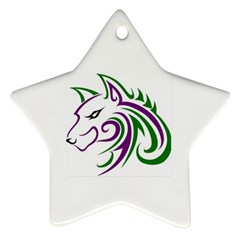 Purple And Green Wolf Head Outline Facing Left Side Ornament (star) by WildThings