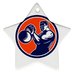 Bodybuilder Lifting Kettlebell Woodcut Star Ornament (two Sides) by retrovectors