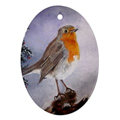 Robin On Log Oval Ornament by ArtByThree