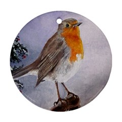 Robin On Log Round Ornament (two Sides) by ArtByThree