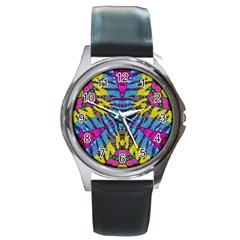 Crazy Zebra Print  Round Leather Watch (silver Rim) by OCDesignss