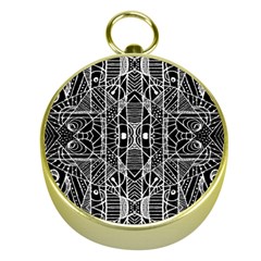 Black And White Tribal Geometric Pattern Print Gold Compass by dflcprints