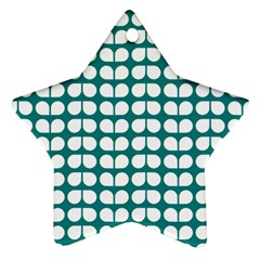 Teal And White Leaf Pattern Star Ornament by GardenOfOphir