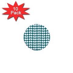Teal And White Leaf Pattern 1  Mini Button (10 Pack) by GardenOfOphir