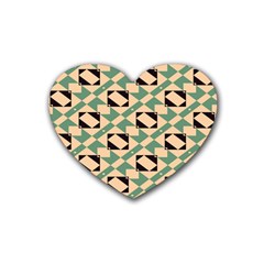 Brown Green Rectangles Pattern Heart Coaster (4 Pack) by LalyLauraFLM