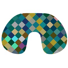 Rhombus Pattern In Retro Colors Travel Neck Pillow by LalyLauraFLM
