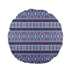 Fancy Tribal Border Pattern Blue Standard 15  Premium Flano Round Cushions by ImpressiveMoments