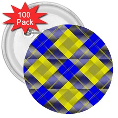 Smart Plaid Blue Yellow 3  Buttons (100 Pack)  by ImpressiveMoments