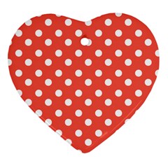 Indian Red Polka Dots Heart Ornament (2 Sides) by GardenOfOphir
