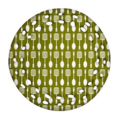 Olive Green Spatula Spoon Pattern Ornament (round Filigree)  by GardenOfOphir