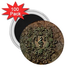 Elegant Clef With Floral Elements On A Background With Damasks 2 25  Magnets (100 Pack)  by FantasyWorld7