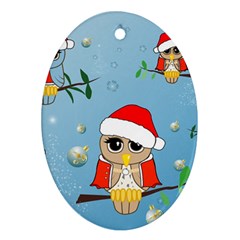 Funny, Cute Christmas Owls With Snowflakes Ornament (oval)  by FantasyWorld7
