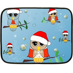 Funny, Cute Christmas Owls With Snowflakes Double Sided Fleece Blanket (mini)  by FantasyWorld7