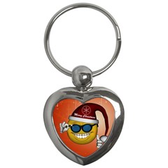 Funny Christmas Smiley With Sunglasses Key Chains (heart)  by FantasyWorld7