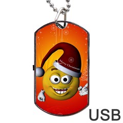 Cute Funny Christmas Smiley With Christmas Tree Dog Tag Usb Flash (one Side) by FantasyWorld7