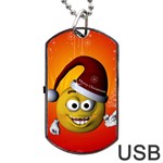 Cute Funny Christmas Smiley With Christmas Tree Dog Tag USB Flash (One Side) Front