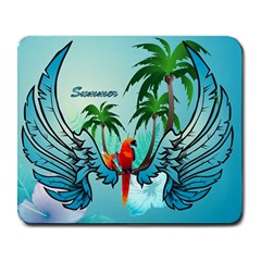 Summer Design With Cute Parrot And Palms Large Mousepads by FantasyWorld7