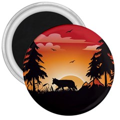 The Lonely Wolf In The Sunset 3  Magnets by FantasyWorld7